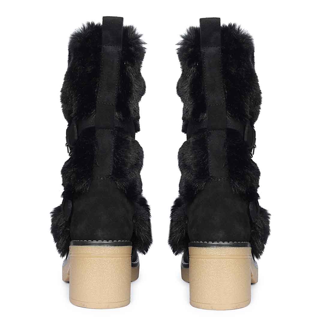 Saint Snövella Black Suede Leather Fur Boots