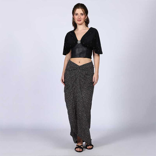 Saint Womens Black Georgette Draped Skirt