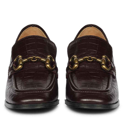 Saint Isha Croc Embossed Dark Cherry Leather Moccasins