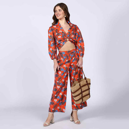 Saint Womens Orange Floral Cotton Poplin Co-ord Set