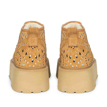 Saint Eislyn Studded Tan Suede Leather Platform Boots