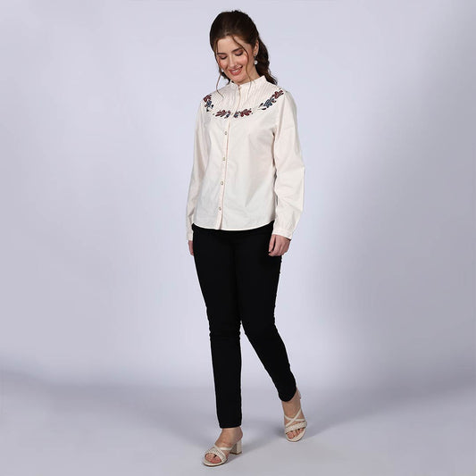 Saint Womens Off-White Cotton Poplin Stripe Top