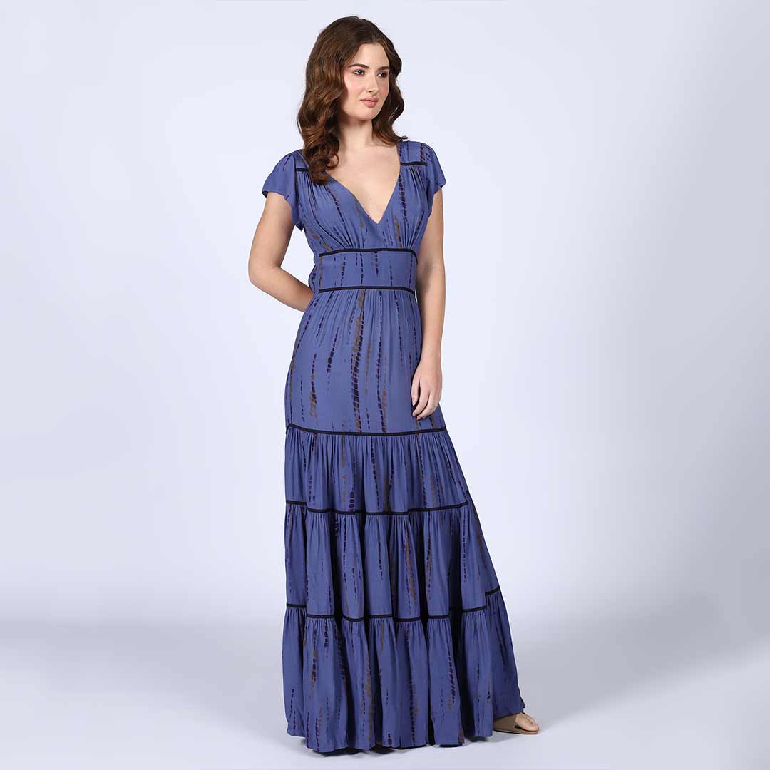 Saint Womens Indigo Tiered Viscose Maxi Dress
