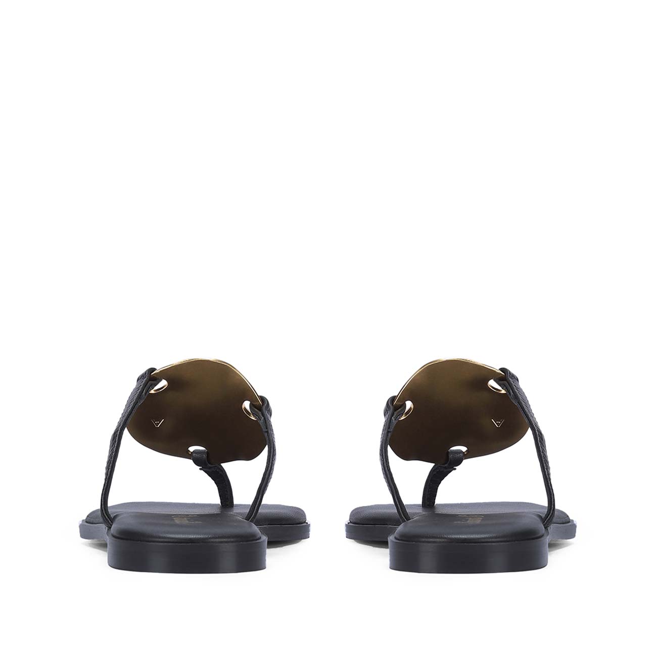 Saint Aurum Golden Disc Black Leather Flats