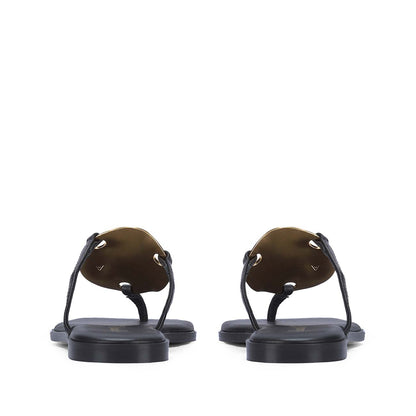 Saint Aurum Golden Disc Black Leather Flats
