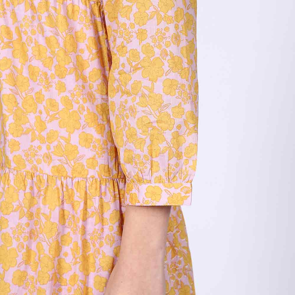 Saint Womens Yellow Multicolour Tiered Cotton Maxi Dress