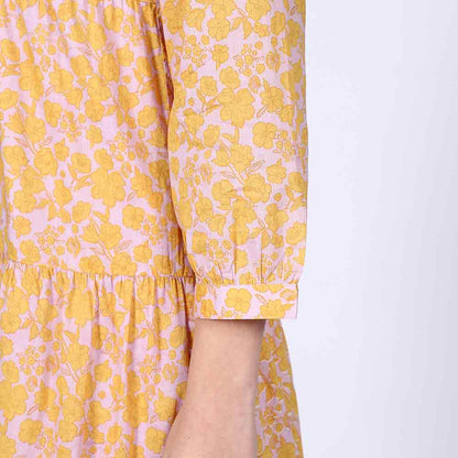 Saint Womens Yellow Multicolour Tiered Cotton Maxi Dress