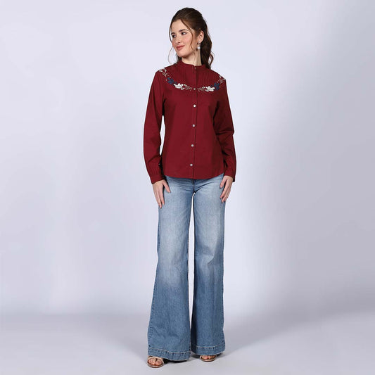 Saint Womens Red Cotton Poplin Stripe Top