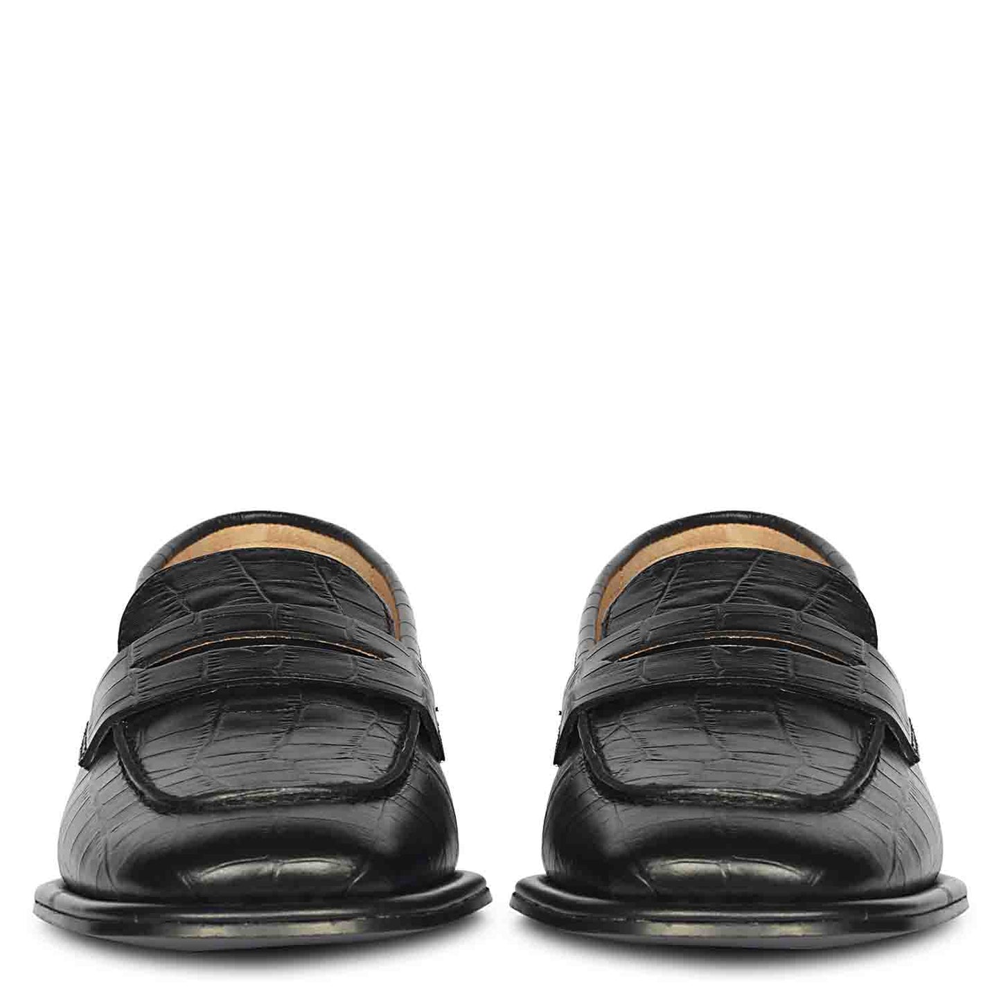 Saint Carla Croco Embossed Black Leather Moccasins