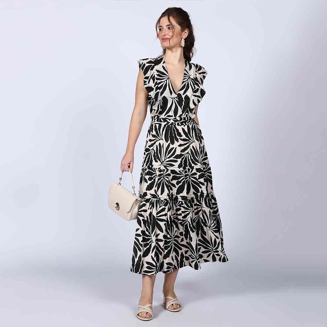 Saint Womens Ivory Printed Lurex Maxi Dress