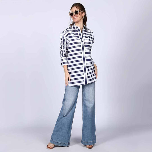 Saint Womens Blue Stripe Cotton Shirt