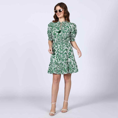 Saint Womens Green Metallic Cotton Poplin Short Dress