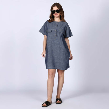 Saint Womens Grey Cotton Chambray Short Dress