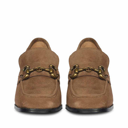 Saint Vera Gold Horsebit Dark Taupe Leather Moccasins