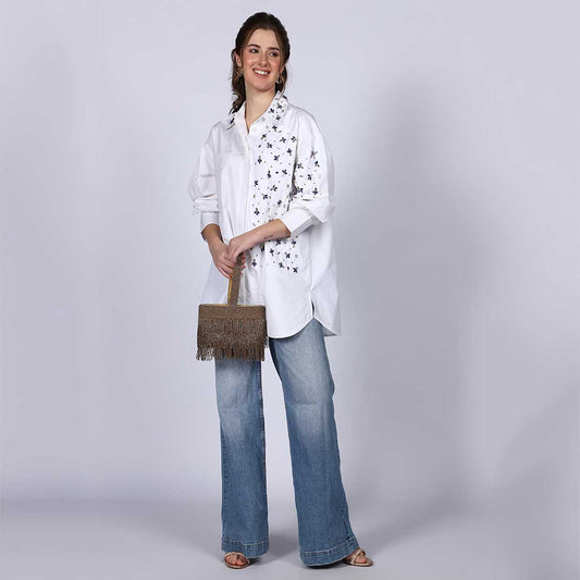 Saint Womens White Cotton Rhinestone Shirt