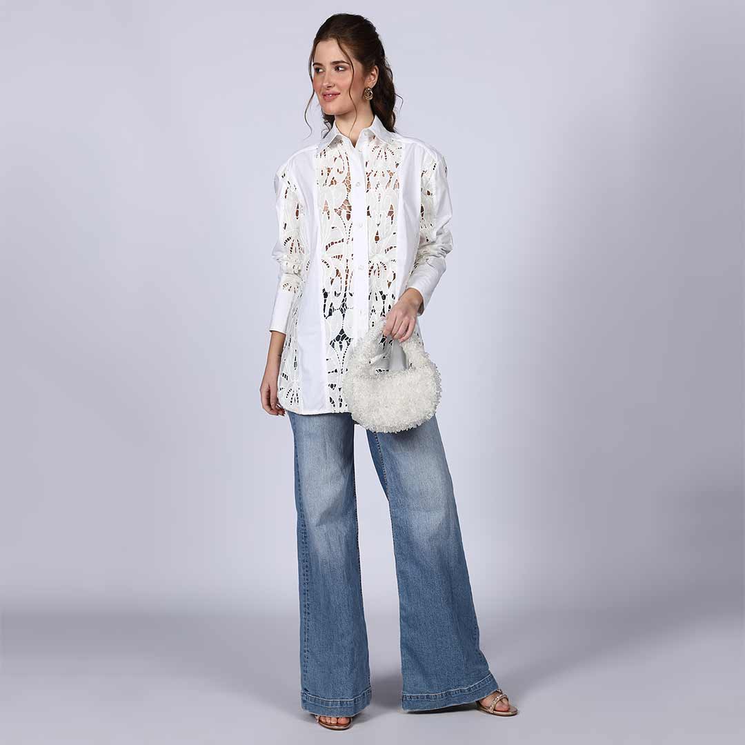 Saint Fiora White Cutwork Cotton Shirt