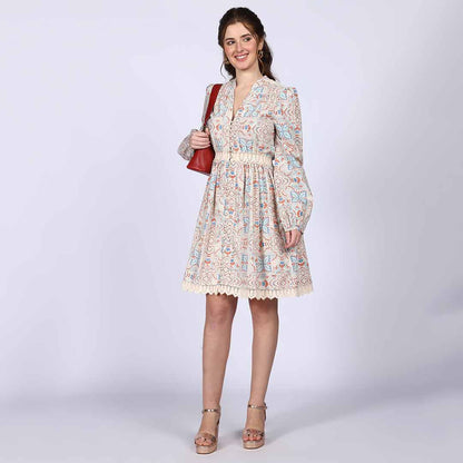 Saint Womens Ivory Multicolour Cotton Poplin Dress