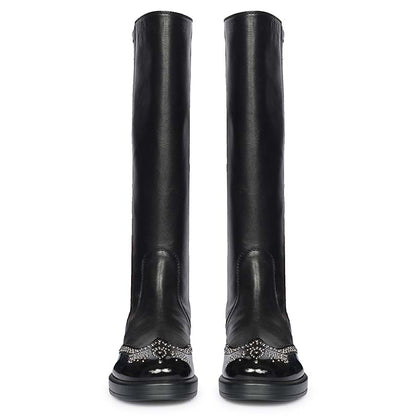 Saint Marcelline Studded Black Leather Long Boots