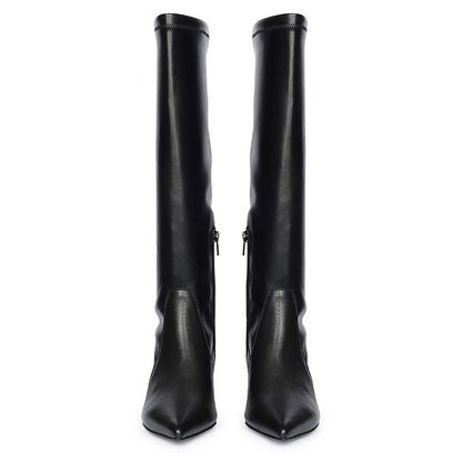 Saint Emilia Black Stretch Napa Kitten Heel Long Boots