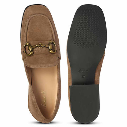 Saint Jacqueline Dark Taupe Suede Leather Moccasins