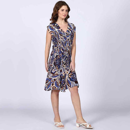 Saint Womens Blue Multicolour Viscose Mini Dress