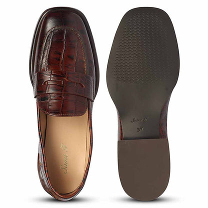 Saint Carla Croco Embossed Chocolate Leather Moccasins