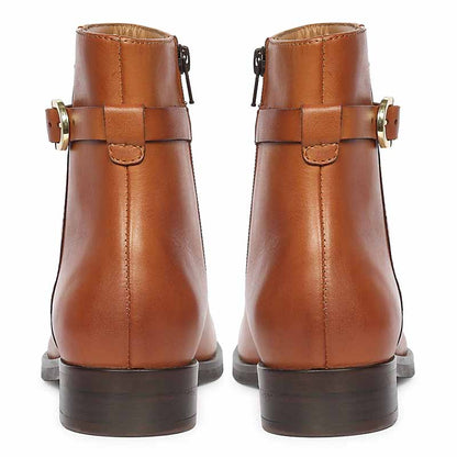 Saint Reese Tan Leather Gold Buckle Decor Ankle Boots