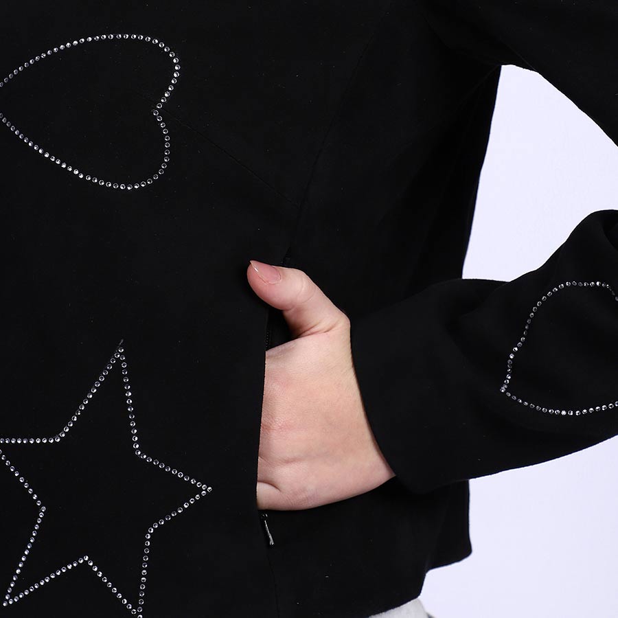 Saint Venessa Stone Embossed Black Leather Women Biker Jackets