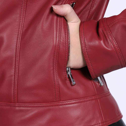 Saint Edwina Burgundy Leather Women Cafe Racer Jackets