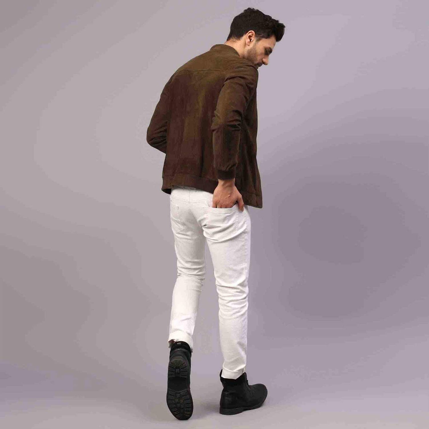 Saint Freya Olive Suede Leather Men's Bomber Style Jackets