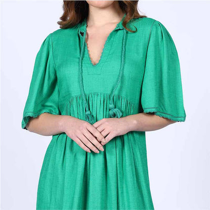 Saint Womens Green Cotton Slub Midi Dress