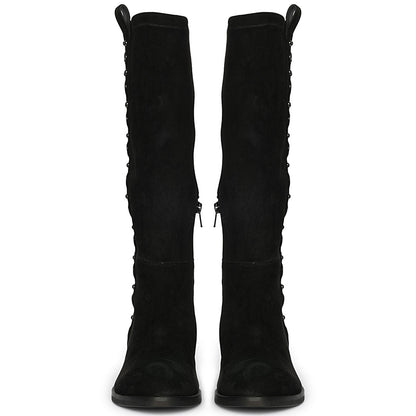 Saint Marlowe Eyelets Black Stretch Suede Long Boots