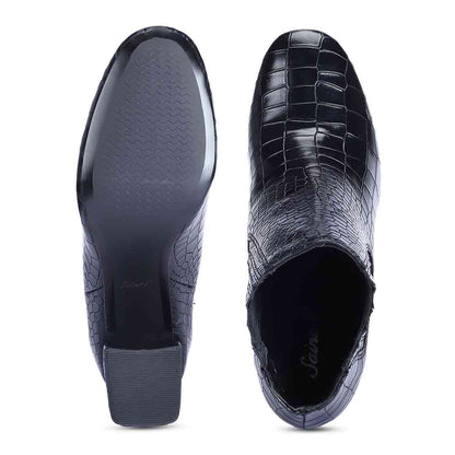 Saint Edwina Black Croc Embossed Vegan Leather Ankle Boots