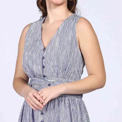Saint Womens Blue Cotton Striped Maxi Dress