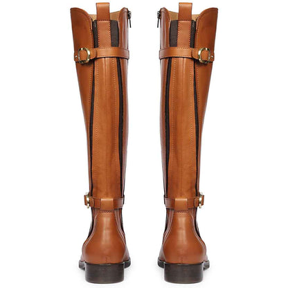 Saint Darla Dual Gold Buckle Accents Tan Leather Long Boots