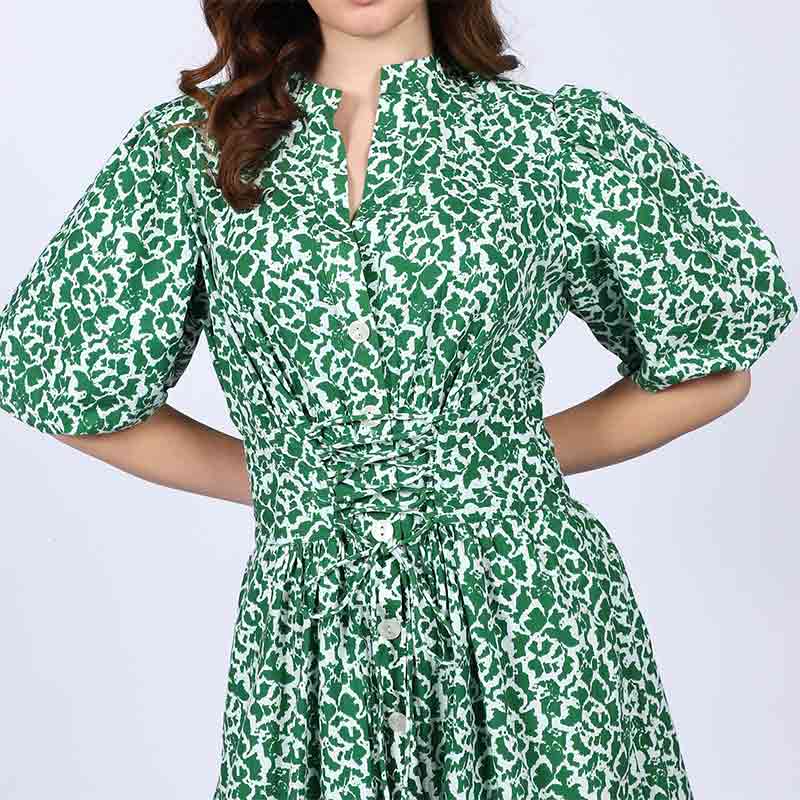 Saint Womens Green Floral Print Cotton Dress