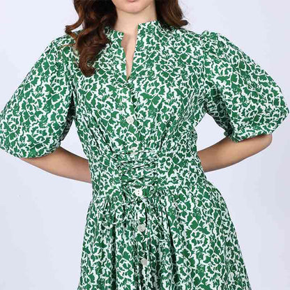 Saint Womens Green Floral Print Cotton Dress