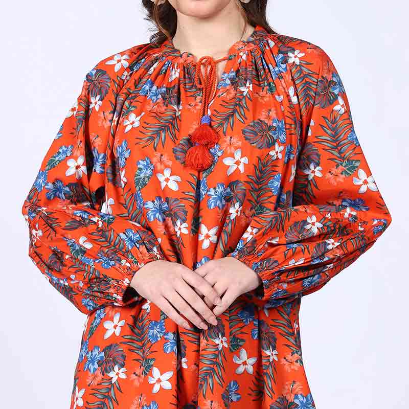 Saint Amalia Womens Orange Cotton Floral Short Dress