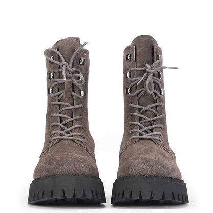 Saint Anastasia Grey Suede Leather Lace Up High Ankle Boots