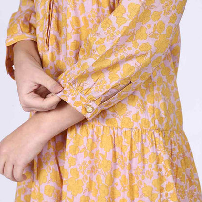 Saint Womens Yellow Multicolour Tiered Cotton Maxi Dress