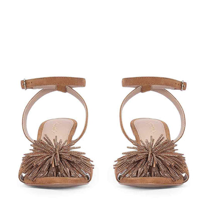 Saint Liora Tan Suede Leather Fringe Stilettos