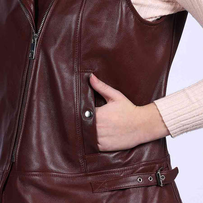 Saint Micaela Burgundy Leather Women Collar Jackets