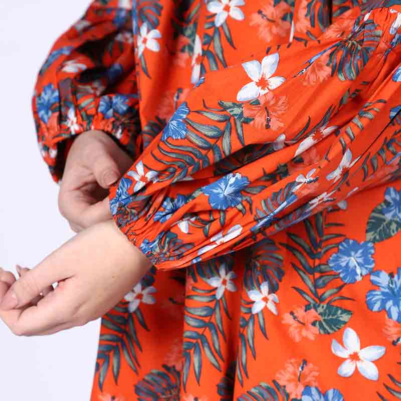 Saint Amalia Womens Orange Cotton Floral Short Dress