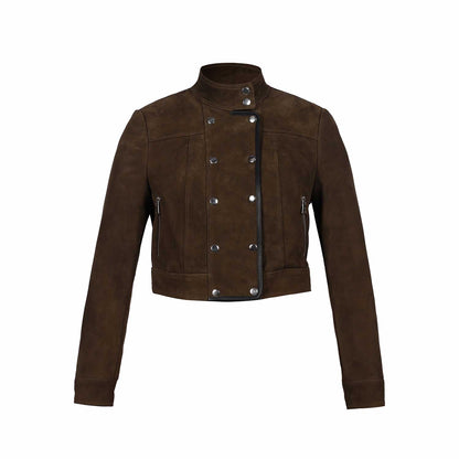 Saint Alora Olive Suede Leather Women Collar Jackets