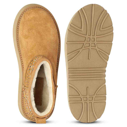 Saint Eislyn Studded Tan Suede Leather Platform Boots