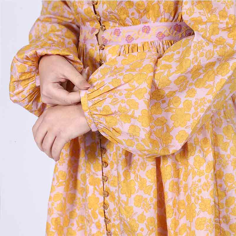 Saint Womens Yellow Multicolour Cotton Voile Dress