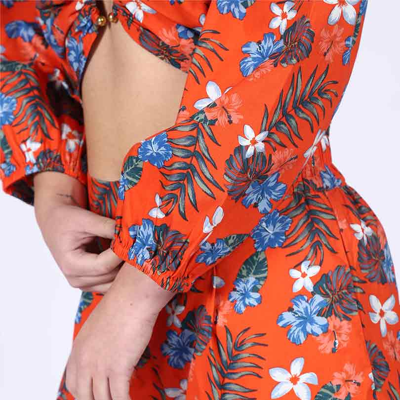Saint Womens Orange Floral Cotton Poplin Co-ord Set