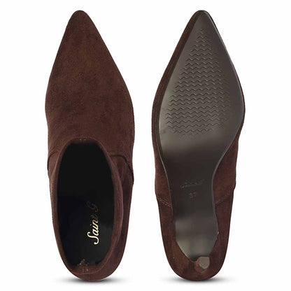 Saint Jemima Brown Stretch Suede Kitten Heel Ankle Boots