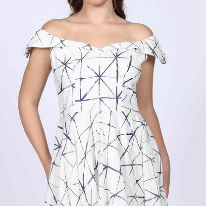 Saint Delfina Womens White Indigo Off Shoulder Cotton Maxi Dress