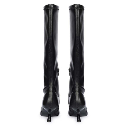 Saint Emilia Black Stretch Napa Kitten Heel Long Boots